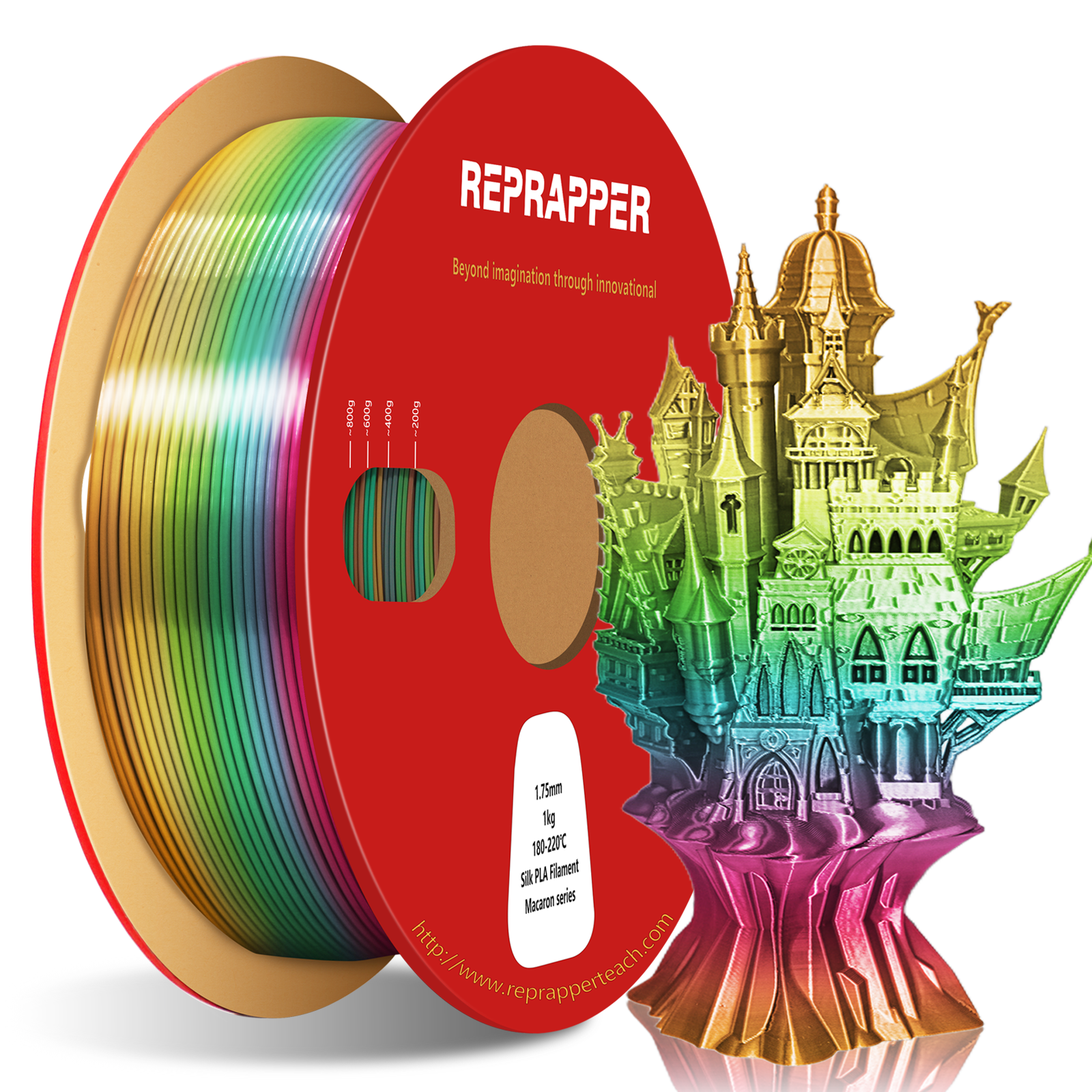 Rainbow Silk PLA Filament 1.75 mm (+/-0.03 mm) 2.2 lbs (1 kg), Silky Shiny Shine