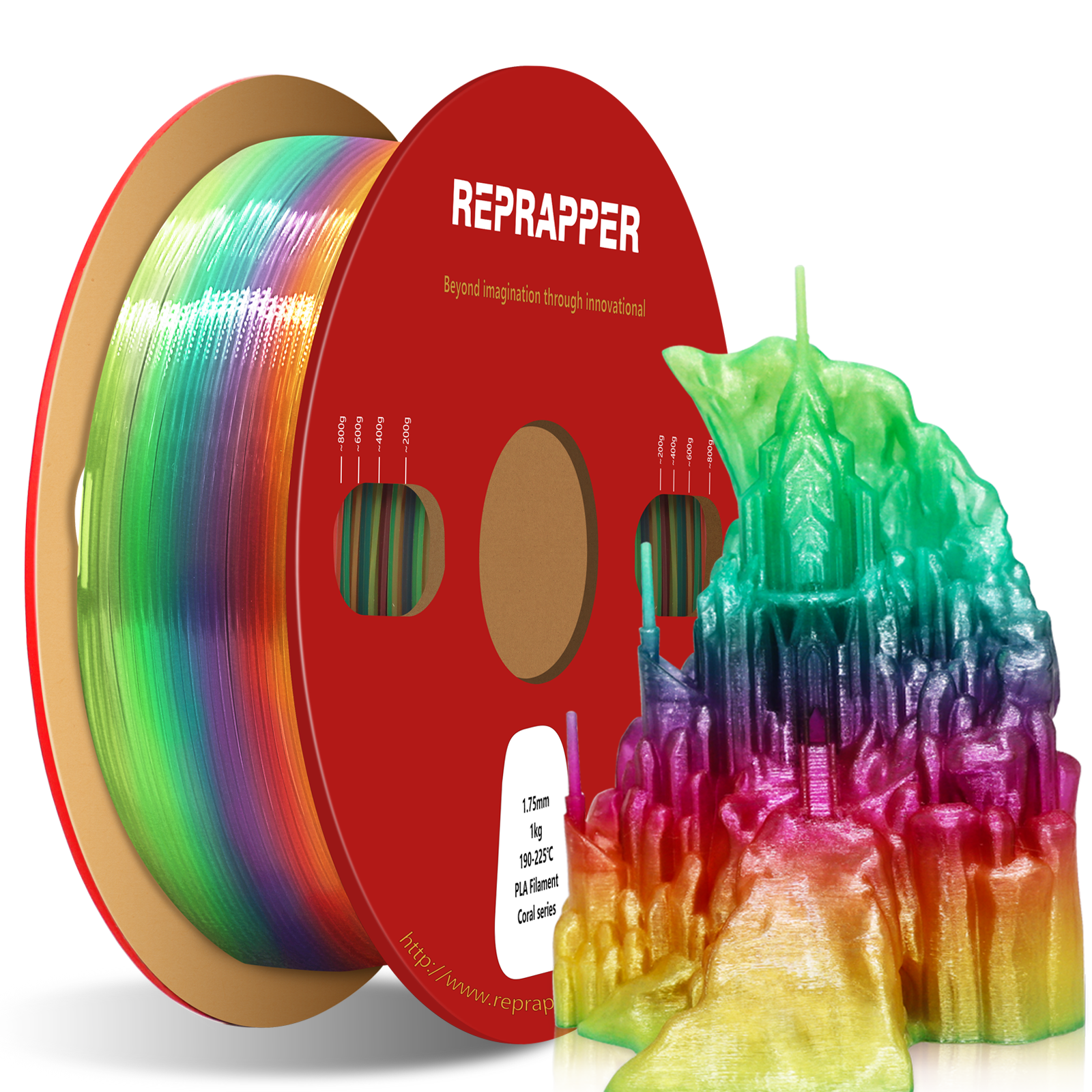 Rainbow Silk PLA Filament 1.75 mm (+/-0.03 mm) 2.2 lbs (1 kg), Silky Shiny Shine