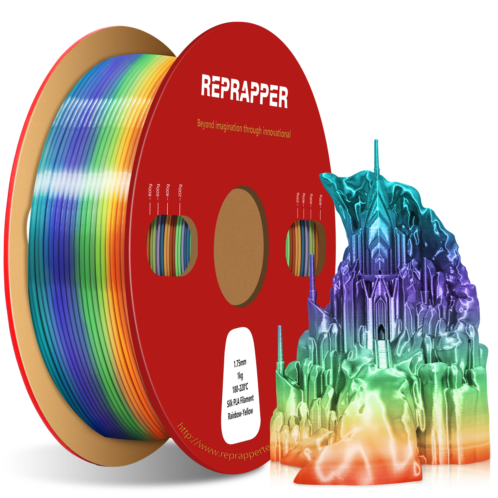 Rainbow Silk PLA Filament 1.75 mm (+/-0.03 mm) 2.2 lbs (1 kg), Silky Shiny Shine