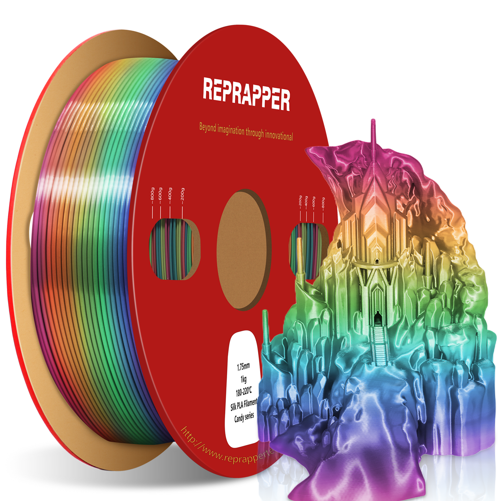 Rainbow Silk PLA Filament 1.75 mm (+/-0.03 mm) 2.2 lbs (1 kg), Silky Shiny Shine
