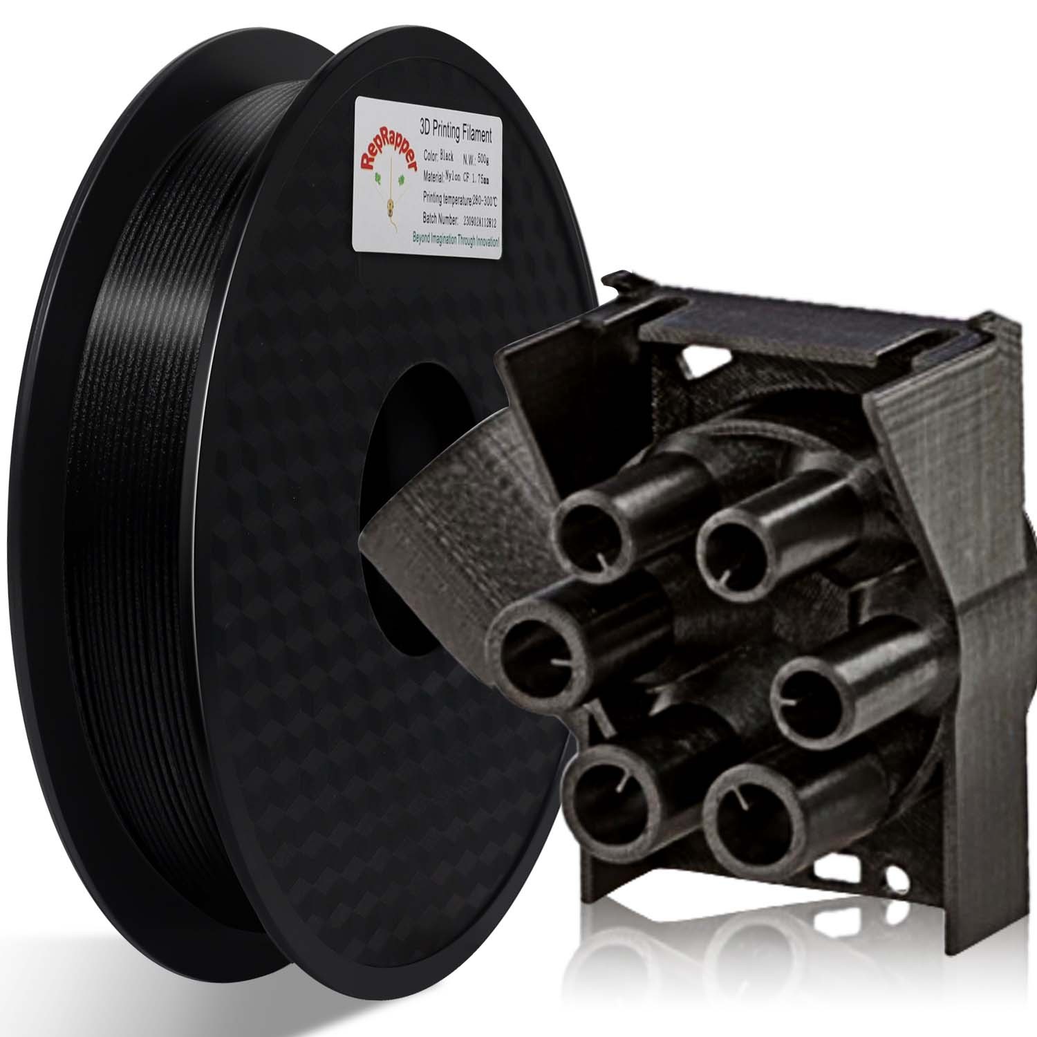 RepRapper PA12-CF 3D Printing Filament, Nylon Filament 1.75mm, 500g Nylon Carbon Fiber Filament, Black No Warping & Moisture Free 3D Printer Filament for 3D Printer