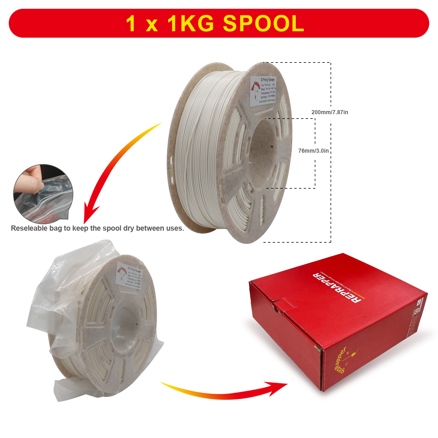 MABS (Modified ABS) Filament Low Warping 1.75 mm (+/- 0.03 mm) 1kg