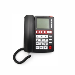 China Telefone de mesa com fio super grande LCD identificador de chamadas com luz de fundo azul e viva-voz bidirecional fábrica (PA096)