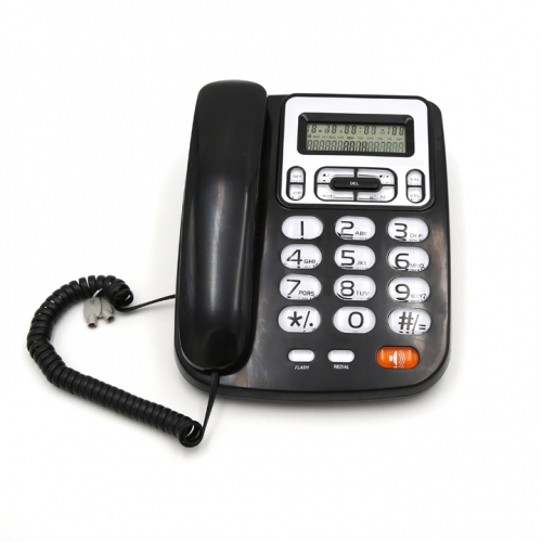 Teléfono con cable de escritorio con botón de cristal con pantalla LCD y soporte de volumen ajustable Música en espera y función de calculadora (PA5005)