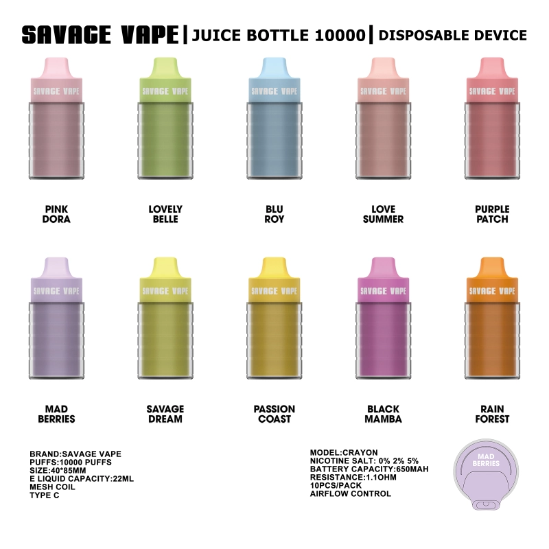 1 box (10pcs)SAVAGE JUICE BOTTLE 10000 puffs dispsoable vape pod  Elfbar Lost Mary