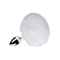 Small Size Metallic Anal Plug with Short White Color Tail