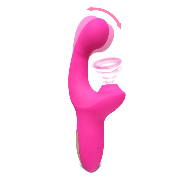 Pink Color Silicone G-Spot Vibrator with Sucking and Wiggling Function