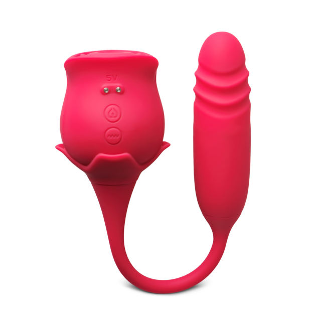 Red Color Silicone Clitoral Rose Vibrator with Thrusting Vibrator