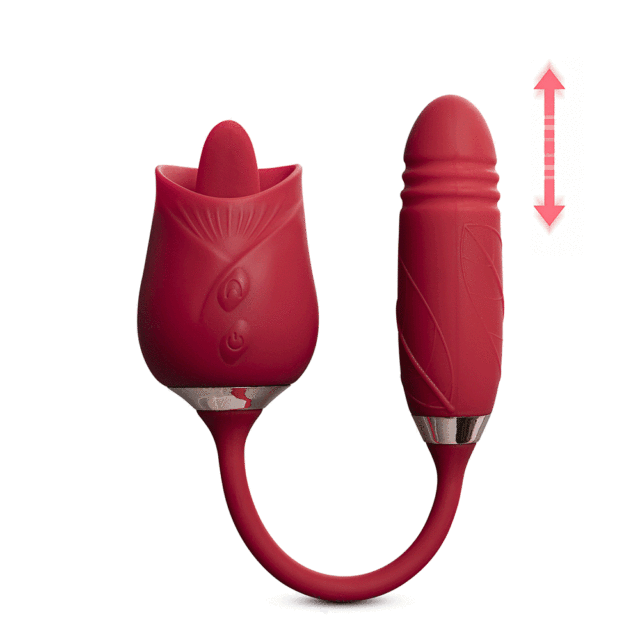 10-Speed Red Color Silicone Clitoral Rose Sex Toy with Thrusting Vibrator (Type I)