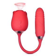 10-Speed Red Color Silicone Clitoral Sucking Rose with Thrusting Vibrator