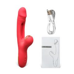 7-Speed Red Color Silicone Vibrators with Sucking and Flapping Function
