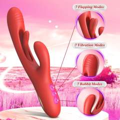 7-Speed Red Silicone Waterproof Rechargeable Vibrator with Flapping Function
