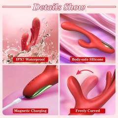7-Speed Red Silicone Waterproof Rechargeable Vibrator with Flapping Function