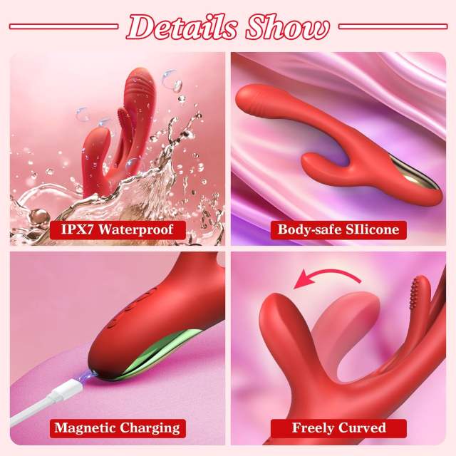 7-Speed Red Silicone Waterproof Rechargeable Vibrator with Flapping Function