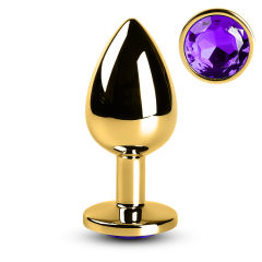 Large Golden Metallic Anal Plug with Purple Diamond