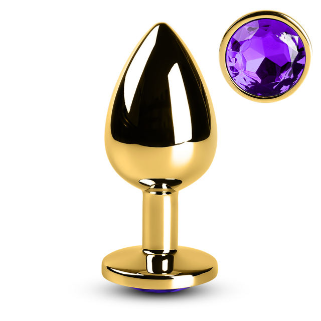 Large Golden Metallic Anal Plug with Purple Diamond