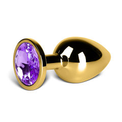 Large Golden Metallic Anal Plug with Purple Diamond