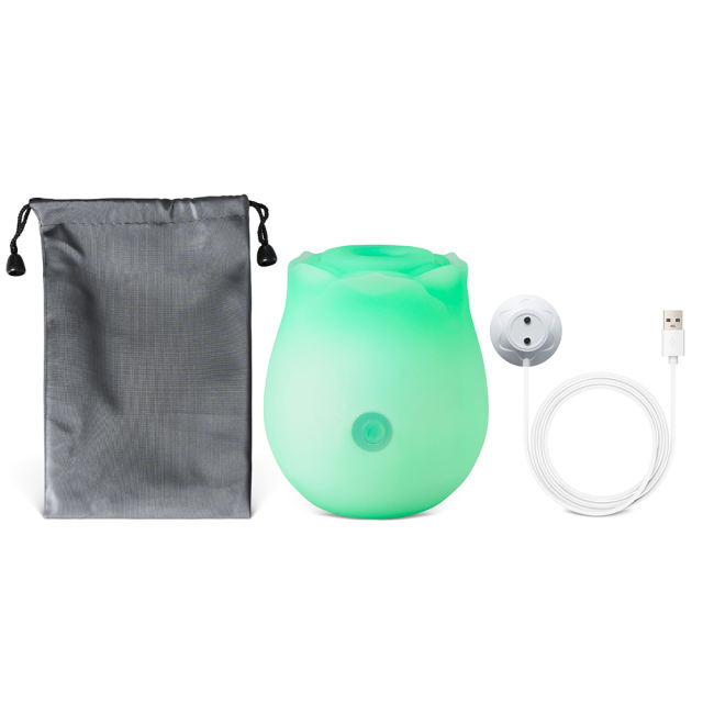 Glow-in-the-Dark 10-Function Green Silicone Rechargeable Clitoral Sucking Rose Sex Toy