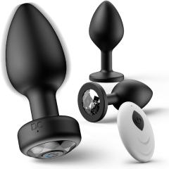 10-Speed Black Remote Control Rechargeable Silicone Vibrating Anal Plug Set