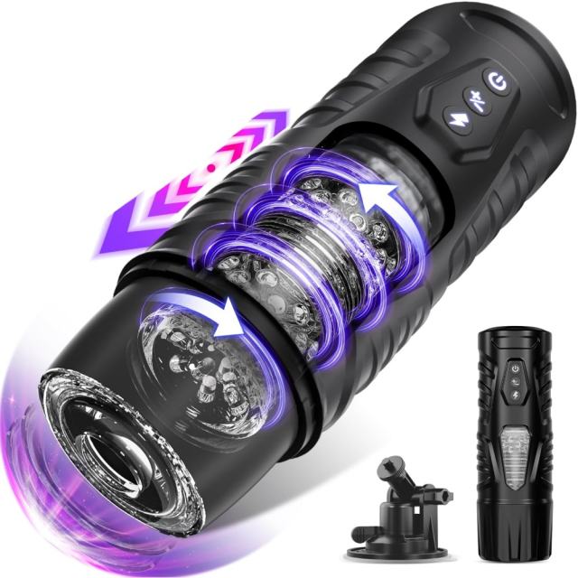 7-Speed Black Rechargeable Masturbator with Vibrating, Thrusting & Rotating Functions