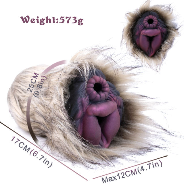 5.91'' Multicolor Silicone Masturbator with Gray Artificial Fur