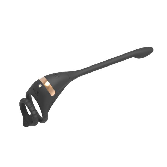 9-Speed Black Rechargeable Remote Control Silicone Vibrating Cock Rings with Mini Bullet