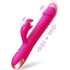 10-Speed Magenta Rechargeable Silicone Rabbit Vibrator with Thrusting Function