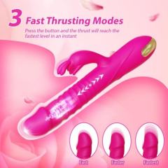 10-Speed Magenta Rechargeable Silicone Rabbit Vibrator with Thrusting Function