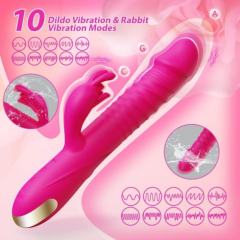 10-Speed Magenta Rechargeable Silicone Rabbit Vibrator with Thrusting Function