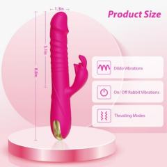 10-Speed Magenta Rechargeable Silicone Rabbit Vibrator with Thrusting Function