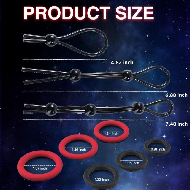 9-Pack Black & Red Silicone Cock Rings