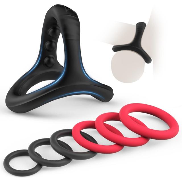7-Piece Black & Red Silicone Cock Ring Set