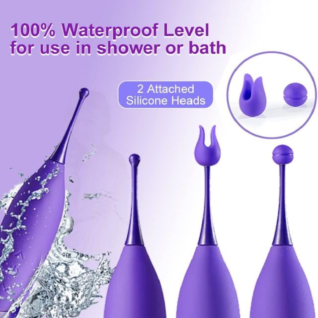 7-Speed Purple Rechargeable Silicone Clitoral Vibrator with 2 Silicone Heads