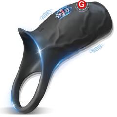 10-Speed Black Medical-Grade Silicone Rechargeable Vibrating Cock Ring with USB Magnetic Charging