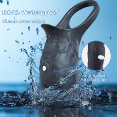 10-Speed Black Medical-Grade Silicone Rechargeable Vibrating Cock Ring with USB Magnetic Charging