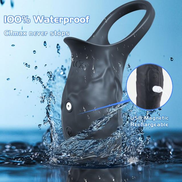 10-Speed Black Medical-Grade Silicone Rechargeable Vibrating Cock Ring with USB Magnetic Charging