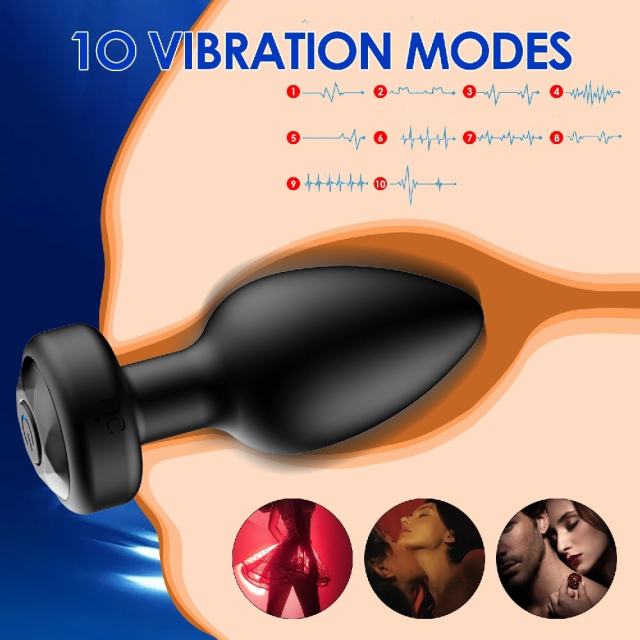 10-Speed Black Remote Control Rechargeable Silicone Vibrating Anal Plug Set
