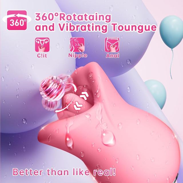 10-Speed Pink Rechargeable Silicone Vibrator with Tongue-Rotating & Mouth-Biting Functions