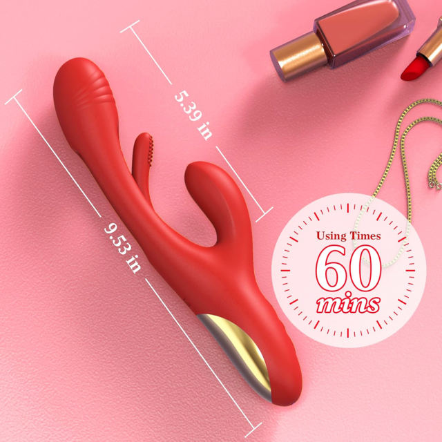 7-Speed Red Silicone Waterproof Rechargeable Vibrator with Flapping Function