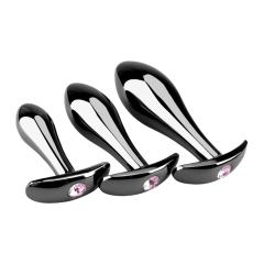 3 Sizes Iridescent Metal Anal Plug Set with Pink Gemstone