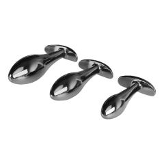 3 Sizes Iridescent Metal Anal Plug Set with Pink Gemstone