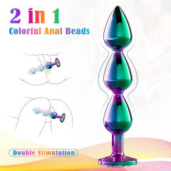 Iridescent Metal Anal Beads Butt Plug with Luxury Jewelry Design