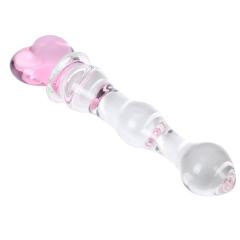 20 CM Clear Glass Massager with Pink Heart