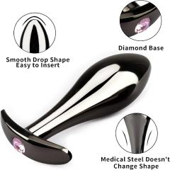 3 Sizes Iridescent Metal Anal Plug Set with Pink Gemstone