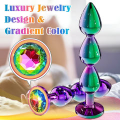 Iridescent Metal Anal Beads Butt Plug with Luxury Jewelry Design