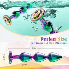 Iridescent Metal Anal Beads Butt Plug with Luxury Jewelry Design