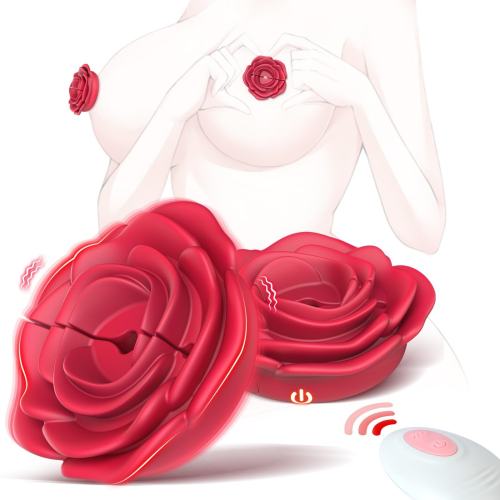 10-Speed Red Rechargeable Rose-Shaped Remote-Controlled Silicone Vibrating Nipple Clamps
