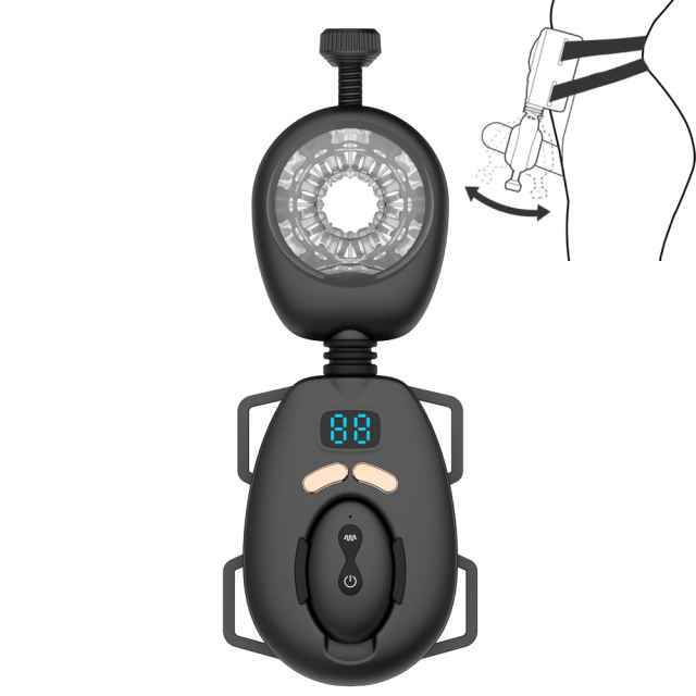 9-Speed Black Rechargeable Remote Controlled Wearable Male Masturbator with  Vibrating & Stroking Functions
