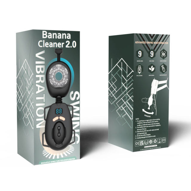 9-Speed Black Rechargeable Remote Controlled Wearable Male Masturbator with Vibrating & Stroking Functions