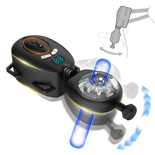 9-Speed Black Rechargeable Remote Controlled Wearable Male Masturbator with Vibrating & Stroking Functions